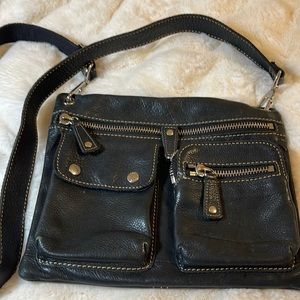 Black leather, crossbody Fossil bag.
